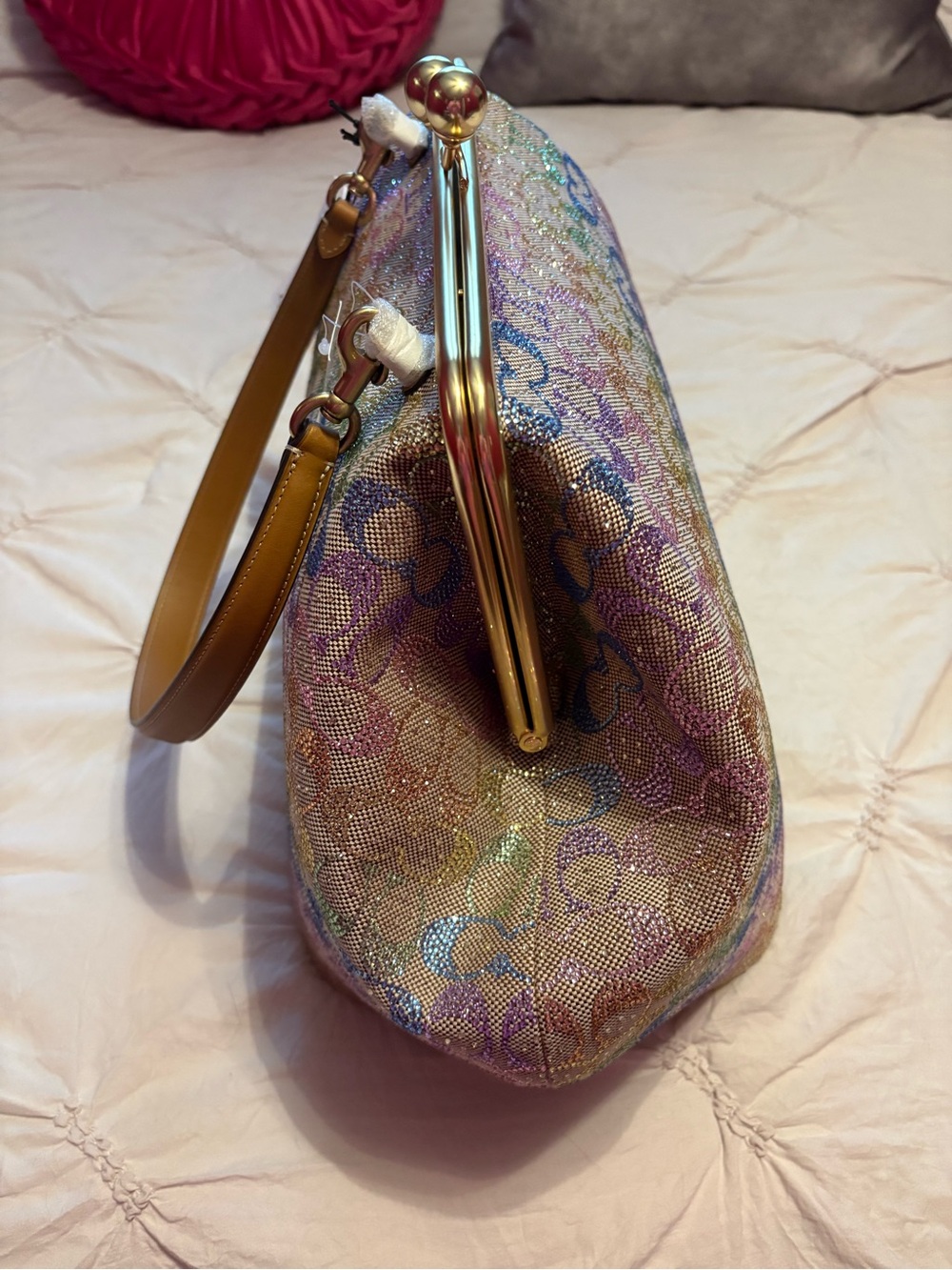 Coach Multicolor Signature Frame Satchel with Gold Hardware - Picture 7 of 11